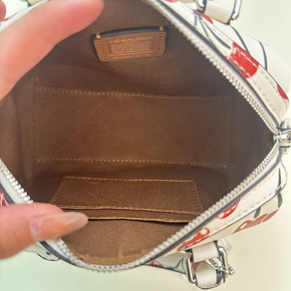 Coach Rowan Cherry Print Boston Bag | White Girlish Tote/Crossbody Bucket Bag - Picture 9 of 10
